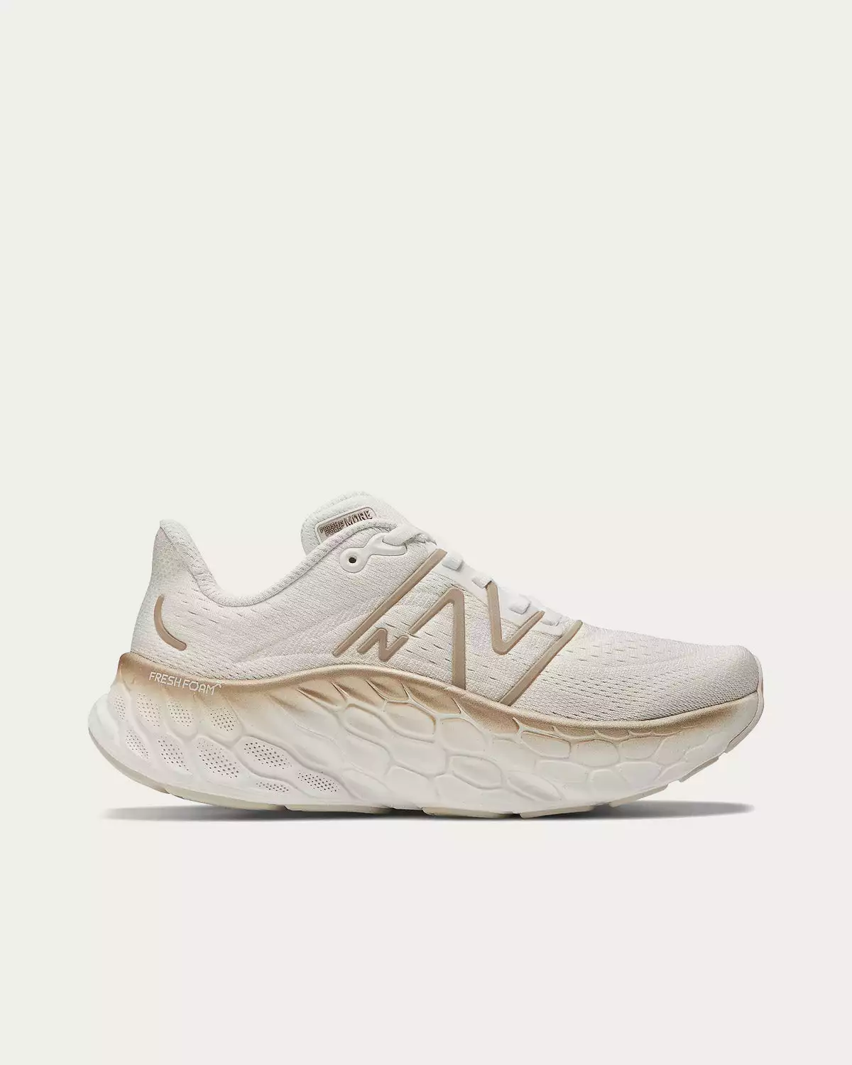 New Balance Fresh Foam X More V4 White With Gold Metallic And Moonbeam Running Shoes 1 New Balance Fresh Foam X More V4 White With Gold Metallic And Moonbeam Running Shoes