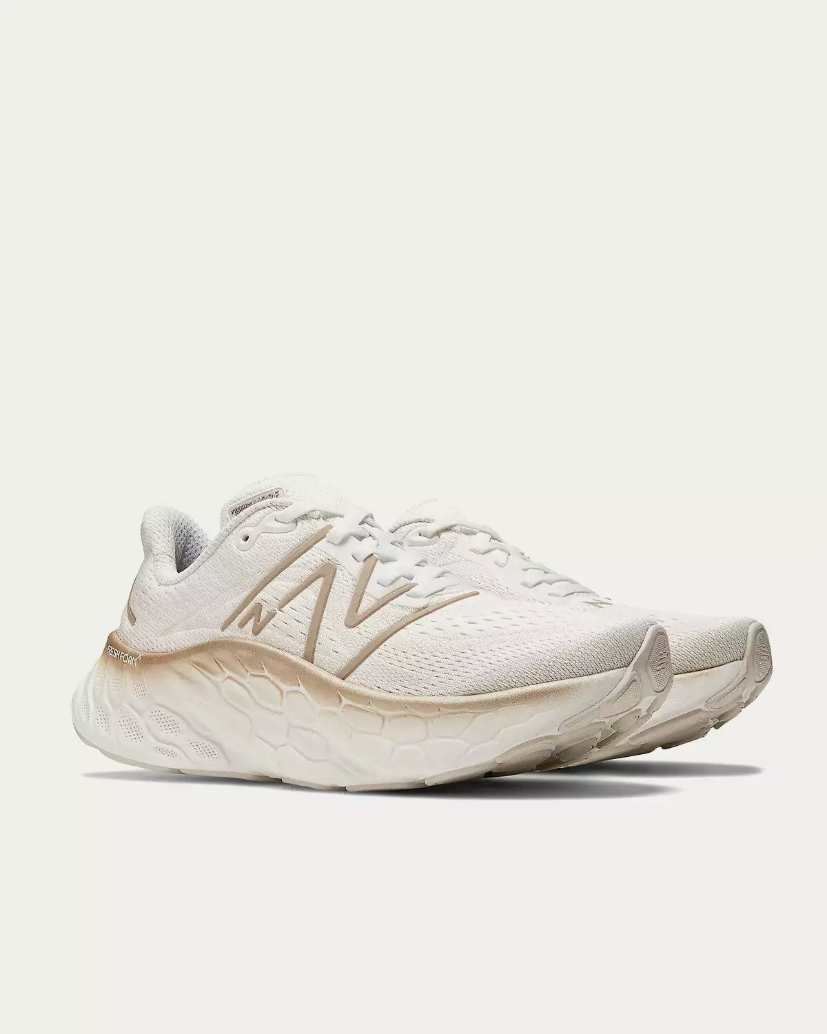 New Balance Fresh Foam X More V4 White With Gold Metallic And Moonbeam Running Shoes 3 New Balance Fresh Foam X More V4 White With Gold Metallic And Moonbeam Running Shoes - Image 3