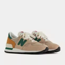 New Balance MADE In USA 990 Tan With Green Low Top Sneakers -New Balance Sales Shop new balance MADEinUSA990 tan with green low top sneakers 3