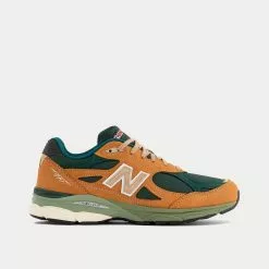 New Balance Made In USA 990v3 Tan With Green Low Top Sneakers